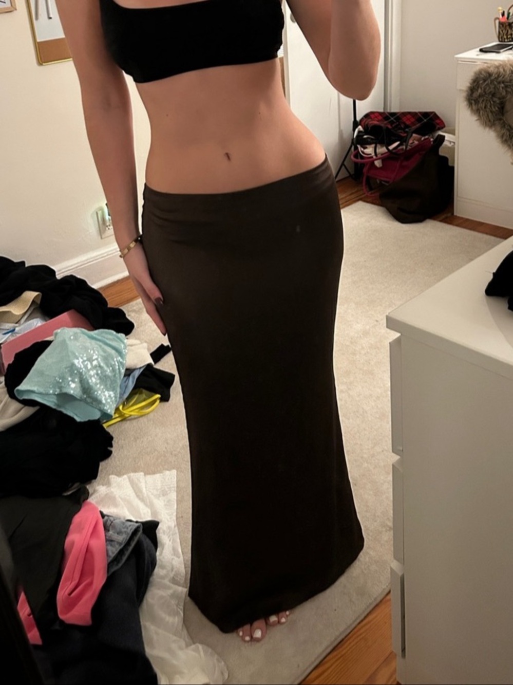 Edikted Chocolate Brown Low-Waisted Maxi Skirt